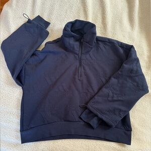 Adidas Navy Jacquard Half-zip Sweatshirt with Thumbholes